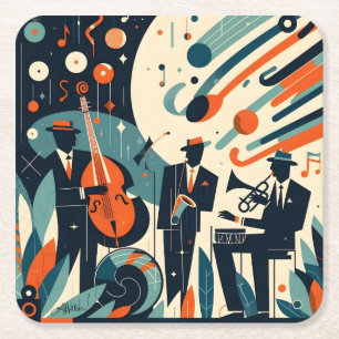 Posavasos Cuadrado De Papel Trío de la Era del Jazz Moderno de mediados de sig
