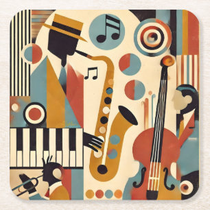 Posavasos Cuadrado De Papel Trío minimalista moderno de la era del jazz de med