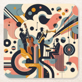 Posavasos Cuadrado De Papel Trío Psicodélico de la Era del Jazz de Mitad de Si