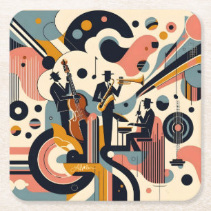 Posavasos Cuadrado De Papel Trío Psicodélico de la Era del Jazz de Mitad de Si