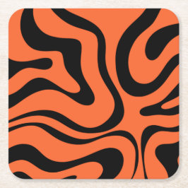 Posavasos Cuadrado De Papel Trippy Liquid Swirl Moderno Resumen Naranja negro