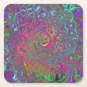 Posavasos Cuadrado De Papel Trippy Pink Hot Pink Resumen Remo Liquido Swirl Re