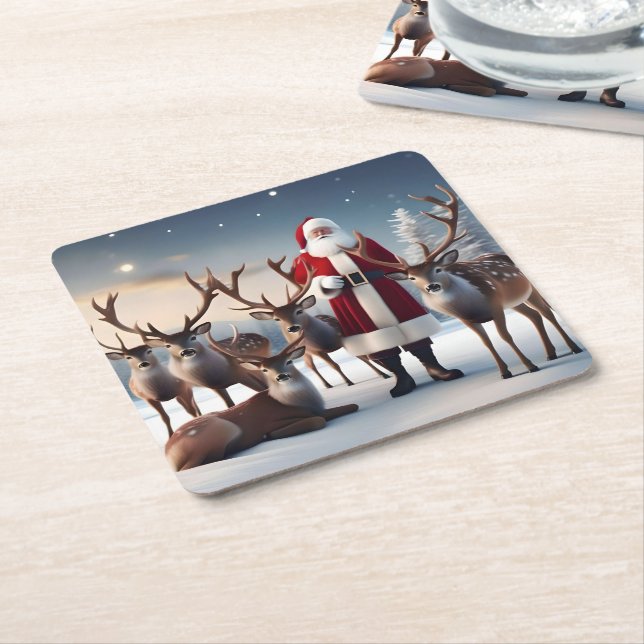 Posavasos Cuadrado De Papel Tripulación de Santa María: Papá Noel maneja con r (En perspectiva)