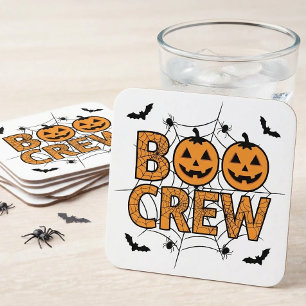 Posavasos Cuadrado De Papel Tripulación Divertida de Boo Calabaza Fiesta de Ha
