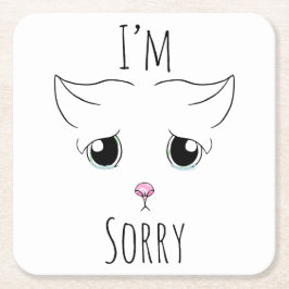 Posavasos Cuadrado De Papel Triste cara de gato: Lo siento