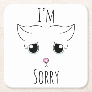 Posavasos Cuadrado De Papel Triste cara de gato: Lo siento