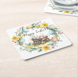 Posavasos Cuadrado De Papel Trole de madera con huevos decorativos floral Pasc