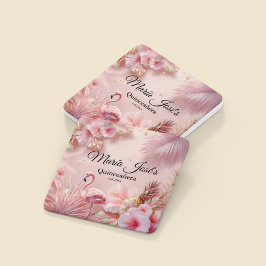 Posavasos Cuadrado De Papel Tropical Flamingo Quinceañera, custom
