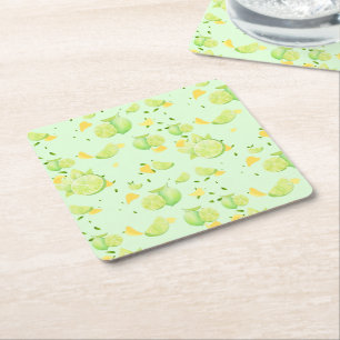 Posavasos Cuadrado De Papel Tropical Green Citrus SUMMER Naranja Lemon Slice