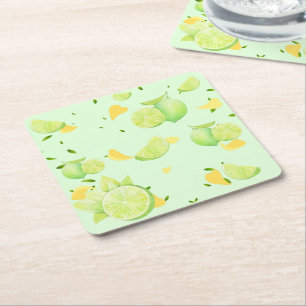 Posavasos Cuadrado De Papel Tropical Green Citrus SUMMER Naranja Lemon Slice