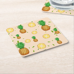 Posavasos Cuadrado De Papel TROPICAL SUMMER FRUIT Pineapple patrón