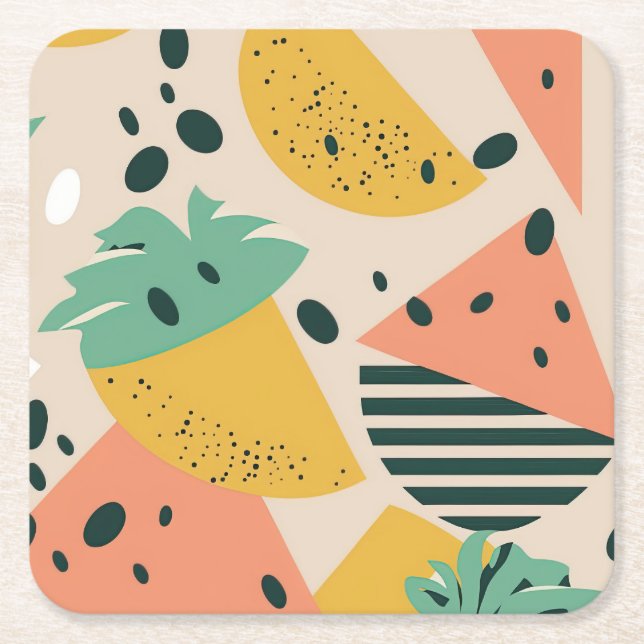 Posavasos Cuadrado De Papel Tropical & Summer Vibes Square Paper Coaster (Anverso)