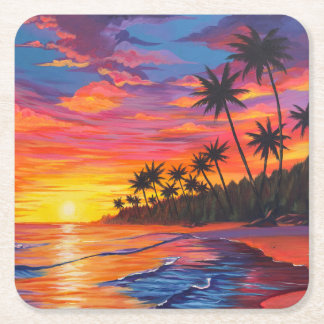 Posavasos Cuadrado De Papel Tropical Sunset Paper Beverage Coaster