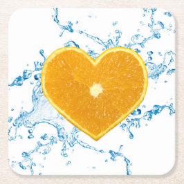 Posavasos Cuadrado De Papel Trozo de Naranja en forma de corazón