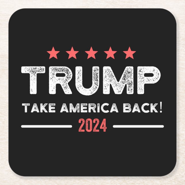 Posavasos Cuadrado De Papel Trump 2024 Take America Back (Anverso)