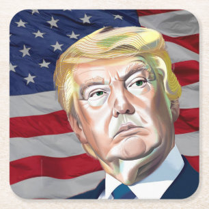 Posavasos Cuadrado De Papel Trump, 45° presidente de Estados Unidos - Regalo