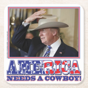 POSAVASOS CUADRADO DE PAPEL TRUMP-AMERICA-COWBOY