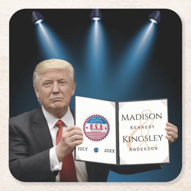 Posavasos Cuadrado De Papel Trump Gran Boda Asombroso (Anverso)