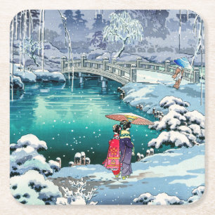 Posavasos Cuadrado De Papel Tsuchiya Koitsu - Nieve de primavera en Maruyama