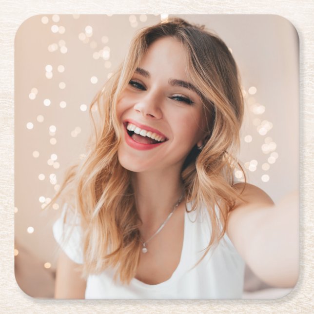 Posavasos Cuadrado De Papel Tu cara en un cumpleaños (Anverso)