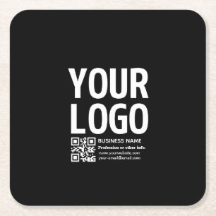 Posavasos Cuadrado De Papel Tu logotipo con código QR editable y texto