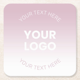 Posavasos Cuadrado De Papel Tu Logotipo   Moderno Rosa Polvo y Ombre Blanco