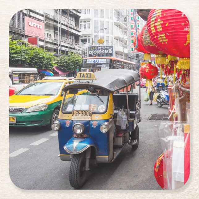 Posavasos Cuadrado De Papel Tuk tuk, Bangkok (Anverso)