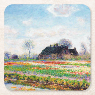Posavasos Cuadrado De Papel Tulip Fields en los Países Bajos, Monet
