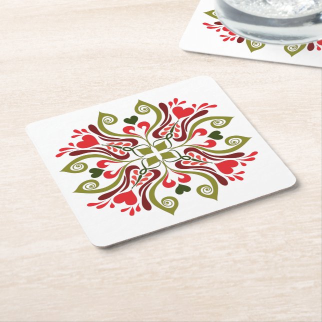 Posavasos Cuadrado De Papel Tulip Floral Motif húngaro (En perspectiva)