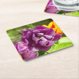 Posavasos Cuadrado De Papel Tulipanes de Lilac en un día soleado
