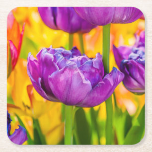 Posavasos Cuadrado De Papel Tulipanes Encantadores Rosa Profundo