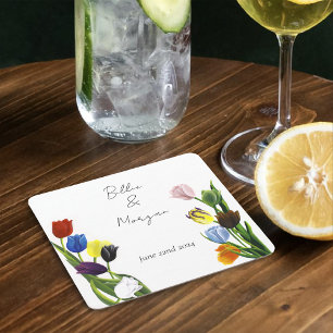 Posavasos Cuadrado De Papel Tulipanes LGBTQ plus Flores