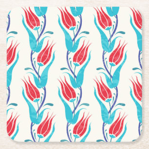 Posavasos Cuadrado De Papel Tulipanes Turcos: Motif Tradicional sin Mar.