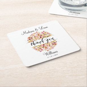 Posavasos Cuadrado De Papel Tulips Wreath Gracias Calligrafía De Arte Lápiz