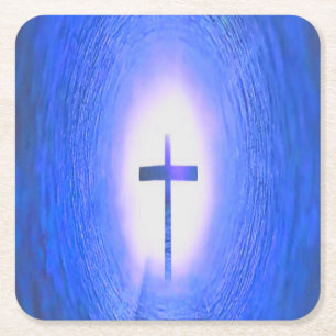 Posavasos Cuadrado De Papel Túnel de luz cruzada amor cristiano Jesús