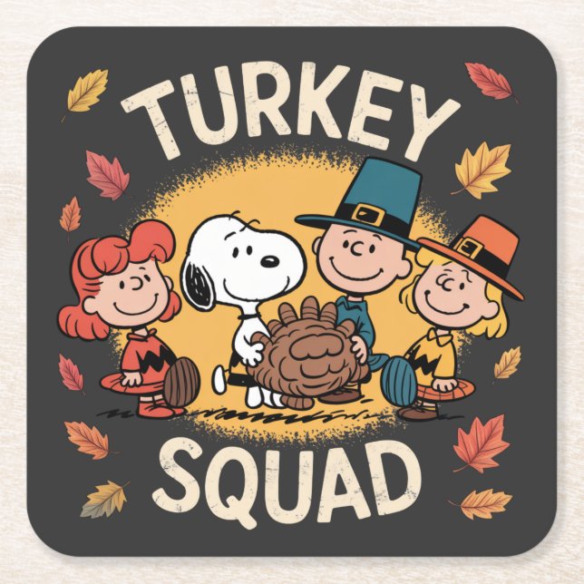 Posavasos Cuadrado De Papel Turkey Squad Funny Cartoon Friends Thanksgiving (Anverso)