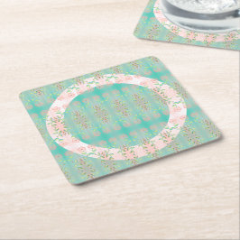 Posavasos Cuadrado De Papel Turquesa Con Rosa