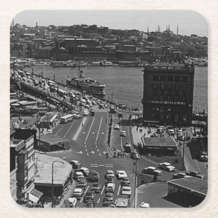 Posavasos Cuadrado De Papel Turquía Vintage Estambul Karakoy puente de Galata