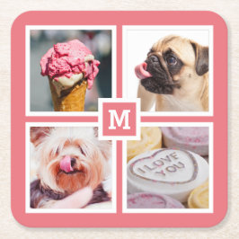 POSAVASOS CUADRADO DE PAPEL TUS 4 FOTOS Y BASES DE MONOGRAMA