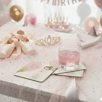 Posavasos Cuadrado De Papel Tutu Pink Ballerina Ballet Dancer Girl Birthday