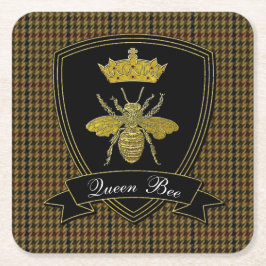 Posavasos Cuadrado De Papel Tweed de la abeja reina su texto