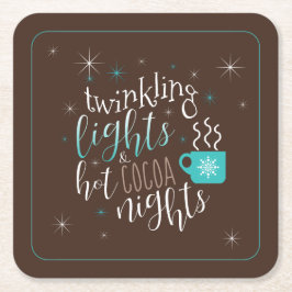 Posavasos Cuadrado De Papel Twinkling Lights Hot Cocoa Nights ID593