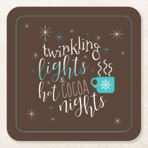 Posavasos Cuadrado De Papel Twinkling Lights Hot Cocoa Nights ID593
