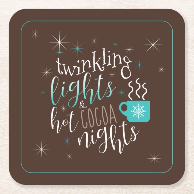Posavasos Cuadrado De Papel Twinkling Lights Hot Cocoa Nights ID593 (Anverso)