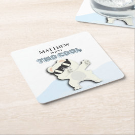 Posavasos Cuadrado De Papel Two Cool Winter Polar Bear dabbing 2nd bday