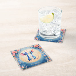 Posavasos Cuadrado De Papel Two Hearts, One Love – Wedding Mice.