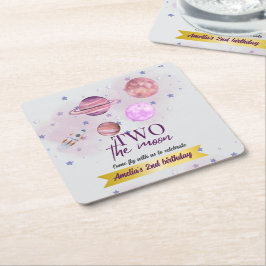 Posavasos Cuadrado De Papel Two The Moon 2nd Birthday Girl Moon Stars Rocket 