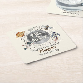Posavasos Cuadrado De Papel Two The Moon Planets Gender Neutral 2nd Birthday 