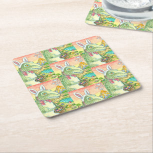 POSAVASOS CUADRADO DE PAPEL TYRANNOSAURUS, CUTE T-REX, EASTER BUNNY DINO