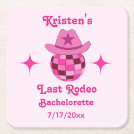 Posavasos Cuadrado De Papel Última rodeo rosada discoteca Bachelorette
